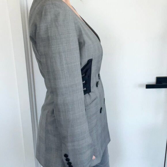 MO&Co Plaid Corset Detail Wool Blend Blazer - Picture 3 of 5